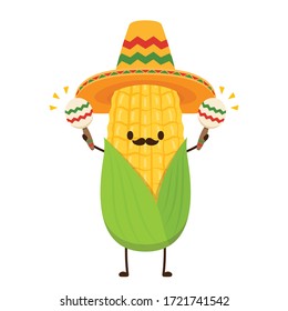 Corn In A Mexican Hat. Corn Vector. Corn Character Design. Corn Vector On White Background.