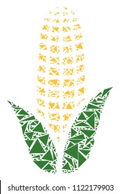 Corn mosaic of triangle elements in various sizes and shapes. Vector polygons are composed into corn illustration. Geometric abstract vector illustration.