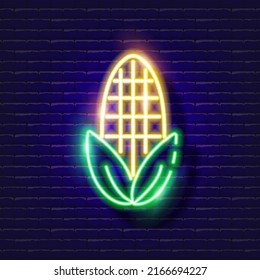 Corn neon icon. Gardening and agriculture concept. Vector sign for design, website, signboard, banner, advertisement.