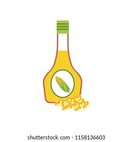 corn oil in the bottle with corn isolated on white background. vector illustration