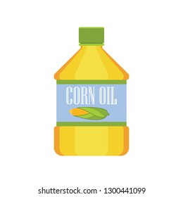 corn oil in the bottle with corn isolated on white background. vector illustration