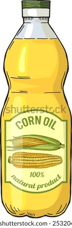 Corn oil drawing. Cooking ingredient color icon
