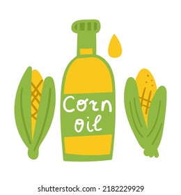 Corn oil. Flat hand drawn vector illustration on white illustration.