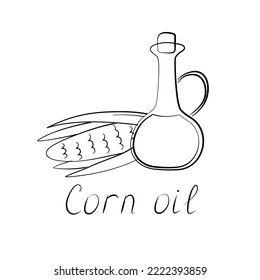 Corn oil illustration and hand-written inscription. Vector logo