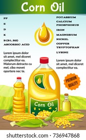 Corn oil, infographic vitamins. Vector illustration.