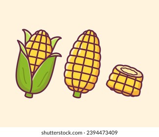 Corn, Corn on the cob Flat Illustration, Vegetable healthy food vector illustration