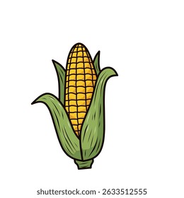 corn on the cob with green husks in a rustic style. Great for organic food, farm-themed artwork, harvest designs, and agricultural products