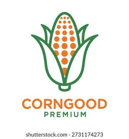 Maíz en la mazorca con hojas verdes y granos de naranja icono de diseño de logotipo
