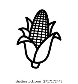Maíz en la mazorca con ilustración de icono de cáscara en estilo de diseño de contorno. Aislado sobre fondo blanco. Agricultura de Ilustración vectorial de maíz o maíz dulce, símbolo de nutrición saludable