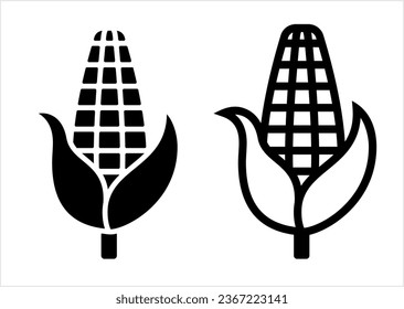 Corn On The Cob Icon, Corn Skewer Icon, Grilling Corn On Skewer, Cooked Ear Of Maize Vector Art Illustration