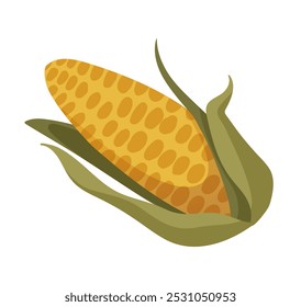 Milho na ilustração da espiga. Desenho de milho doce amarelo. Colheita de outono de maçaroca de milho para o cartão de dia de Ação de Graças, etiqueta. Ilustração de ingrediente para uma receita de alimentos. Ilustração de desenho animado vetorial.