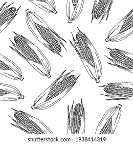 Corn on the cob pattern on a white background.The vector pattern can be used for packaging, textiles, coloring books, and notebook covers.