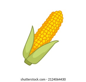 Mais auf dem Cob. Vektorgrafik eines Gemüses in einem kindischen Cartoon-Stil. Einzeln lustige Clipart-Kunst auf weißem Hintergrund. süßer Druck