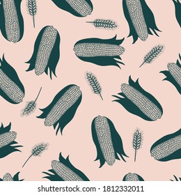 Corn on the Cob Vegetable Vector Seamless Pattern