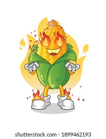 corn on fire mascot. cartoon vector