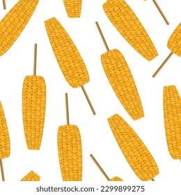 Corn on a stick seamless pattern. Traditional Mexican food on a white background. Flat vector illustration