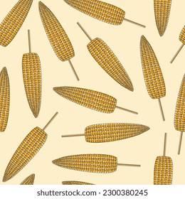 Corn on a stick seamless pattern. Traditional Mexican food on a white background. Flat vector illustration