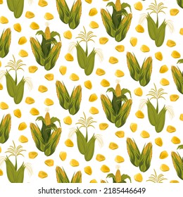 Corn on a transparent background.Vector pattern with corn on a transparent background.