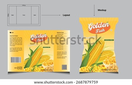 Corn Packaging Design for Snack or Food Branding | Editable corn packaging design suitable for commercial branding. Vector file with layers for easy customization.