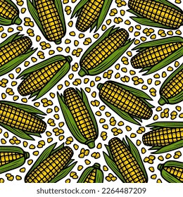 Corn pattern background set. Collection icons corn. Vector