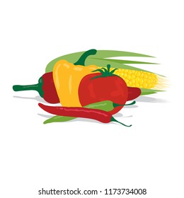 corn, peppers snd tomato, food icon