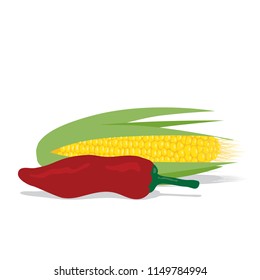 corn and peppers, vegetable vector illustration