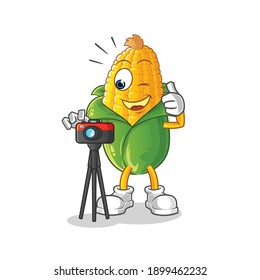 corn photographer character. cartoon mascot vector