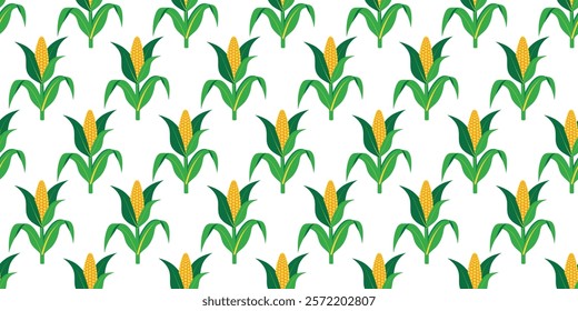 Corn Plant Doodle Seamless Pattern On White Background Vector Design