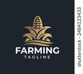 Corn Plant Logo with an elegant and modern design in gold color. This design is suitable for companies or organizations engaged in agriculture, agribusiness or agricultural products