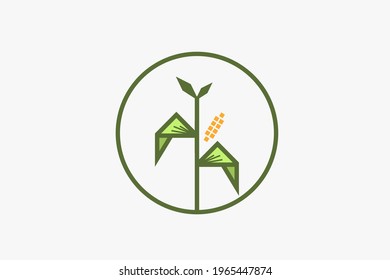Corn plant logo inside the circle, it appears yellowing corn with curved leaves