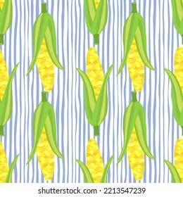 Corn plants seamless pattern. Corn cobs endless wallpaper. Vegetarian healthy food backdrop. Design for fabric, textile print, wrapping paper. Vector illustration