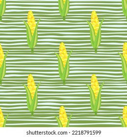 Corn plants seamless pattern. Corn cobs endless wallpaper. Vegetarian healthy food backdrop. Design for fabric, textile print, wrapping paper. Vector illustration