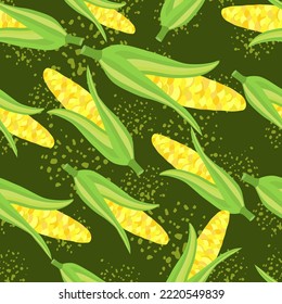 El patrón de las plantas de maíz es fluido. El papel de la pared es interminable. Fondo vegetariano de alimentos saludables. Diseño para tela, impresión textil, papel envolvente. Ilustración del vector