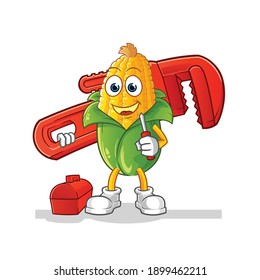 corn plumber cartoon. cartoon mascot vector