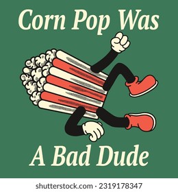 Corn Pop Was a Bad Dude With Popcorn Groovy Character Design