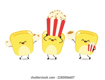Corn and popcorn cartoon. Vector mascot, cartoon and illustration of a corn holding popcorn. Character design.