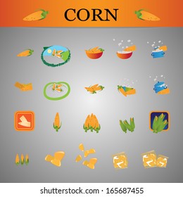 Corn And Popcorn Icons Set - Isolated On Gray Background - Vector Illustration, Graphic Design Editable For Your Design