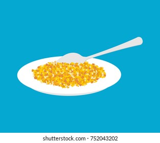 Corn Porridge in plate and spoon isolated. Healthy food for breakfast. Vector illustration
