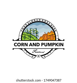 Corn And Pumpkin Farming Vector Logo Badge