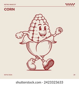 Corn Retro Mascot, cartoon mascot