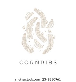 Corn Ribs Simple Line Art Vector Illustration Logo