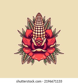 Corn And Rose Retro Illustration