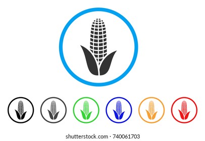 Corn rounded icon. Style is a flat grey symbol inside light blue circle with bonus color versions. Corn vector designed for web and software interfaces.