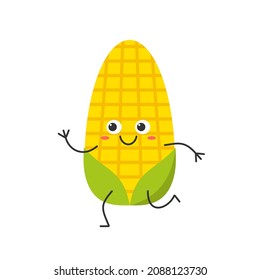 Corn running cute character cartoon emotions joy happy smiling face icon beautiful vector illustration.