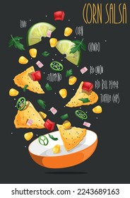 Salsa de maíz, comida mexicana. Ilustración del vector
