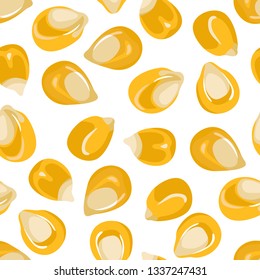 Corn seamless pattern on white background. Vector illustration of grain in cartoon simple flat style.