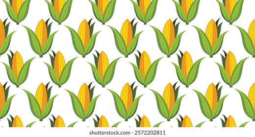 Corn Seamless Pattern On White Background Vector Design