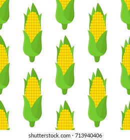 Corn seamless pattern, vegetarian food, healthy nutrition. Made in cartoon flat style. Vector illustration