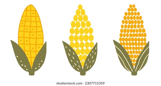 Corn. Set of simple illustration. Autumn vector element