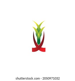 Corn Simple Logo design Vector Red Color and Green Yellow